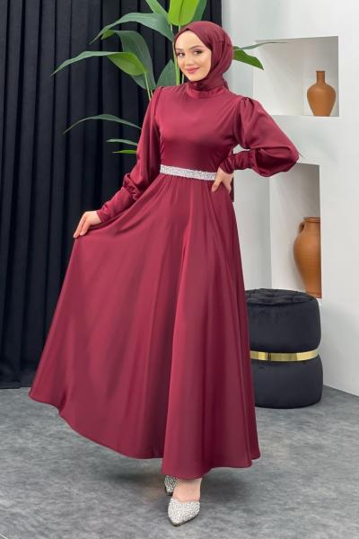 Şura Saten Elbise Bordo