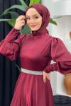 Şura Saten Elbise Bordo