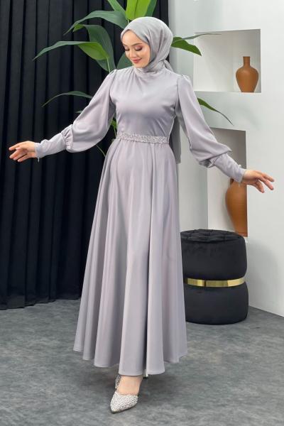 Şura Saten Elbise Gri