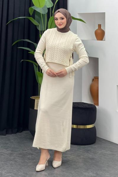 Süveterli Elbise Taş Rengi