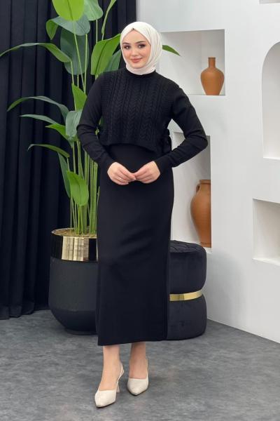 Süveterli Elbise Siyah