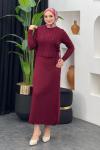 Süveterli Elbise Bordo