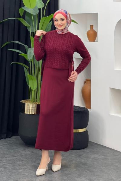 Süveterli Elbise Bordo