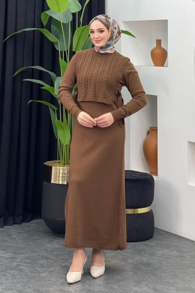 Süveterli Elbise Kahverengi