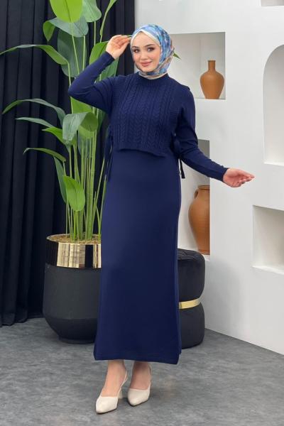Süveterli Elbise Lacivert