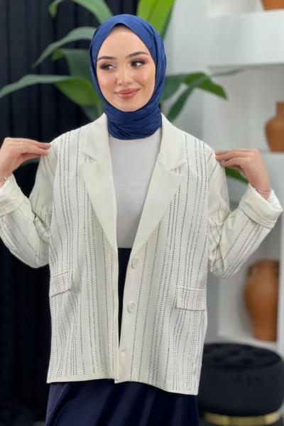 Taşlı Ceket Beyaz