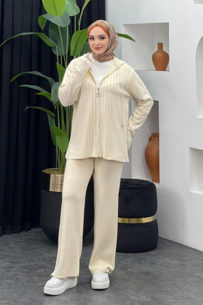 Taşlı Pantolonlu Takım Taş Rengi