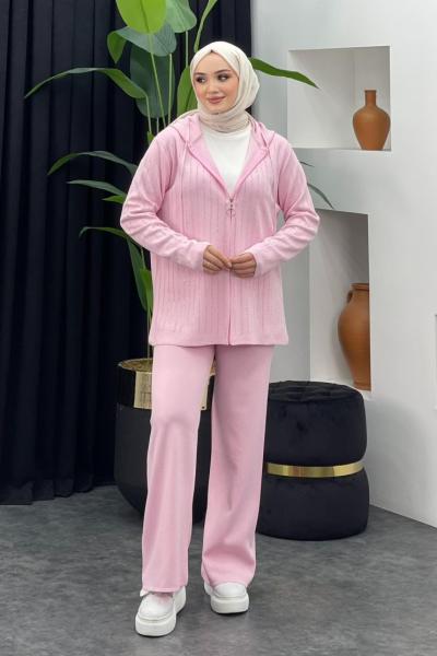 Taşlı Pantolonlu Takım Pudra
