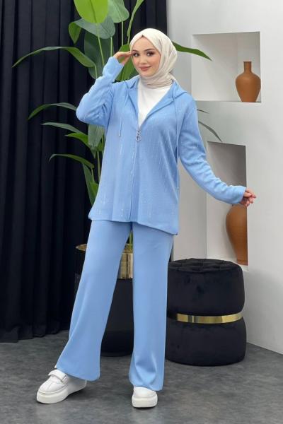 Taşlı Pantolonlu Takım Bebe Mavisi