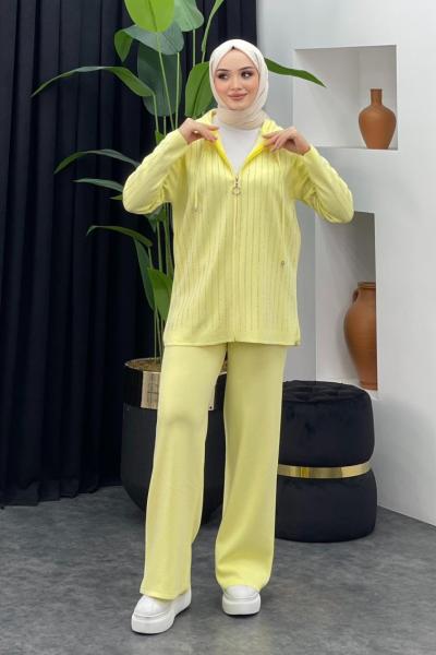 Taşlı Pantolonlu Takım Sarı