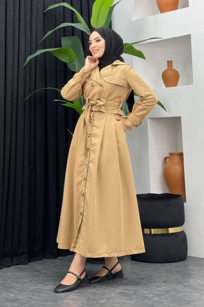 Trenç Detaylı Etekli Takım Sütlü Kahve