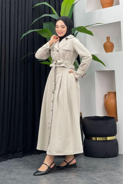 Trenç Detaylı Etekli Takım Taş Rengi