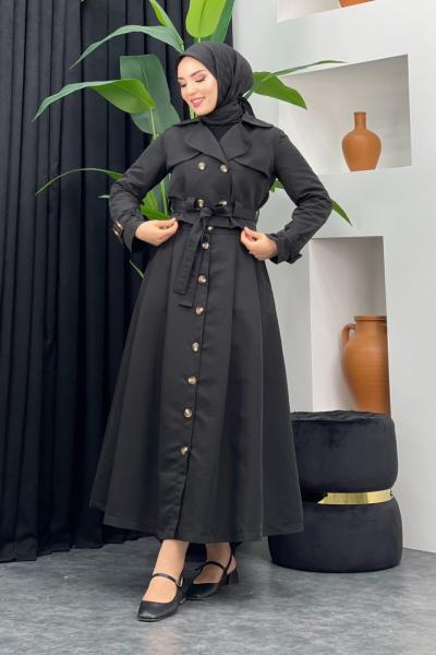Trenç Detaylı Etekli Takım Siyah