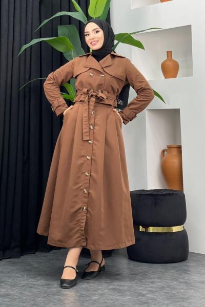 Trenç Detaylı Etekli Takım Kahverengi