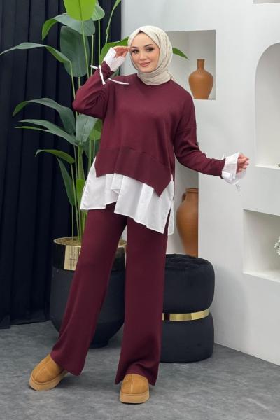 Truva Merserize Gömlek Takım Bordo