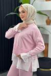 Truva Merserize Gömlek Takım Pembe