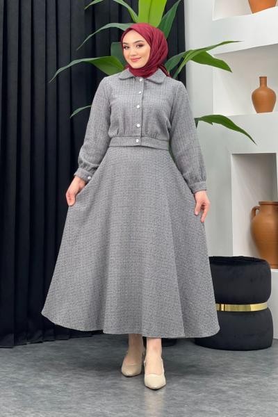Tüvit Gömlek Etekli Takım Gri