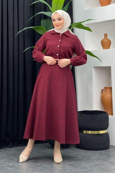 Tüvit Gömlek Etekli Takım Bordo