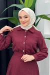 Tüvit Gömlek Etekli Takım Bordo