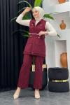 Tüvit Pantolonlu Takım Bordo
