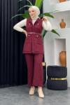 Tüvit Pantolonlu Takım Bordo