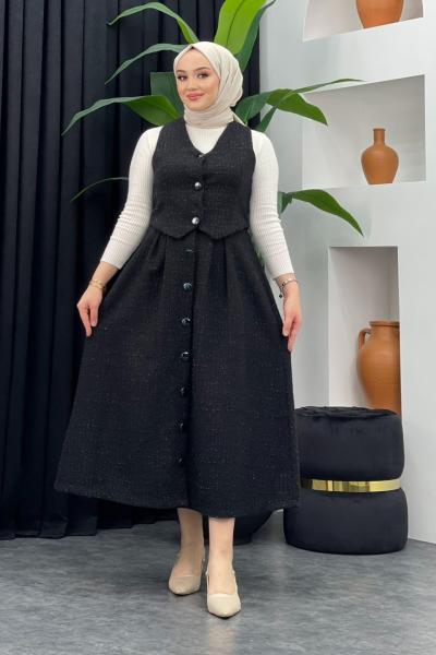 Tüvit Yelek Etekli Takım Siyah