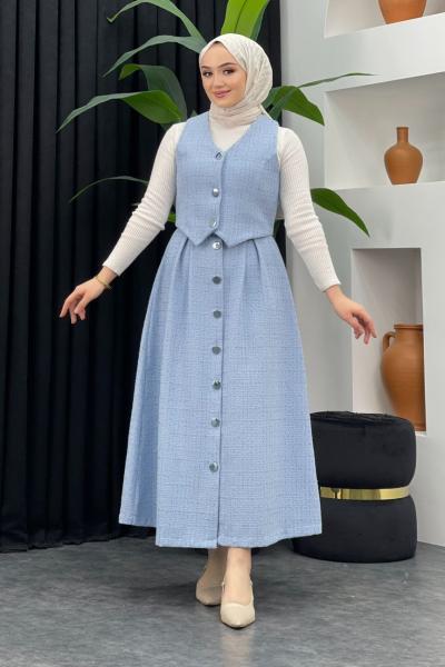 Tüvit Yelek Etekli Takım Bebe Mavisi