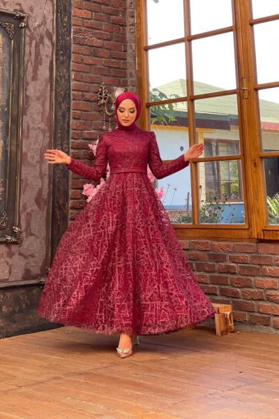 Ümran Simli Elbise Bordo
