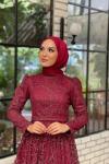 Ümran Simli Elbise Bordo