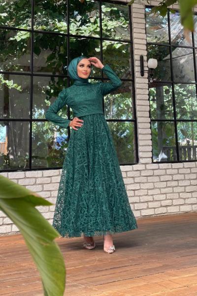Ümran Simli Elbise Zümrüt
