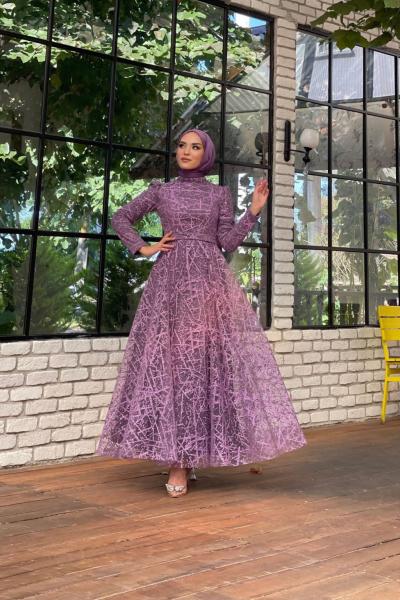 Ümran Simli Elbise Lila