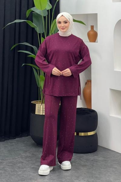 Ürdün Taşlı Takım Bordo