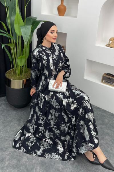 Varaklı Elbise Siyah