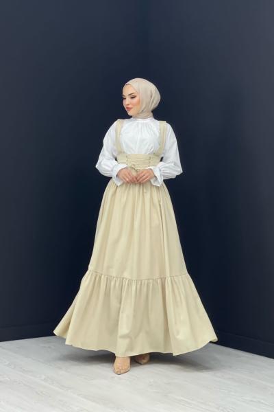 Vintage Elbise Taş Rengi