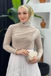 Yandan Büzgülü Bluz Bej