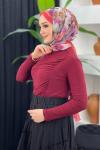 Yandan Büzgülü Bluz Bordo