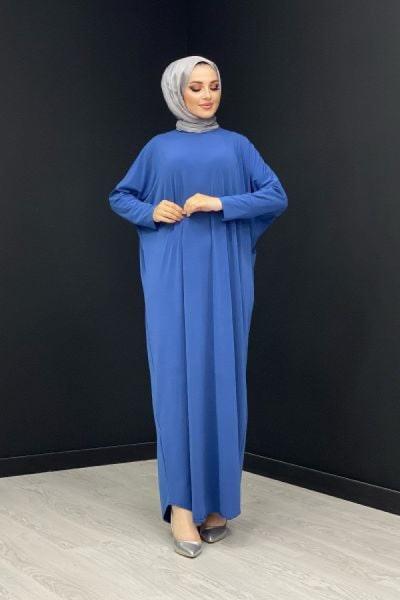 Yarasa Kol Elbise Mavi