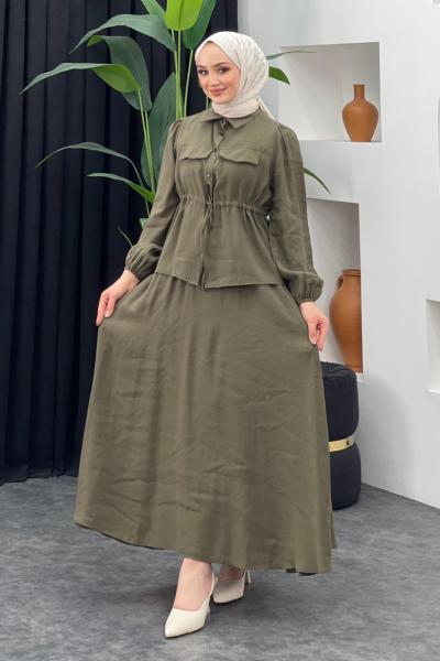 Yazlık Tarz Etekli Takım Asker Yeşili