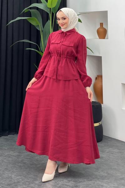 Yazlık Tarz Etekli Takım Bordo