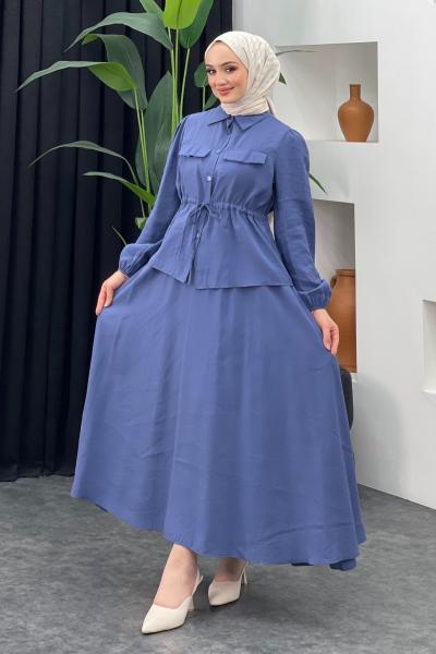 Yazlık Tarz Etekli Takım İndigo Mavisi