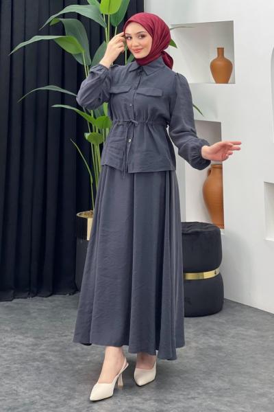 Yazlık Tarz Etekli Takım Antrasit