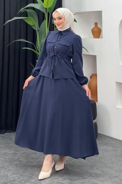 Yazlık Tarz Etekli Takım Lacivert