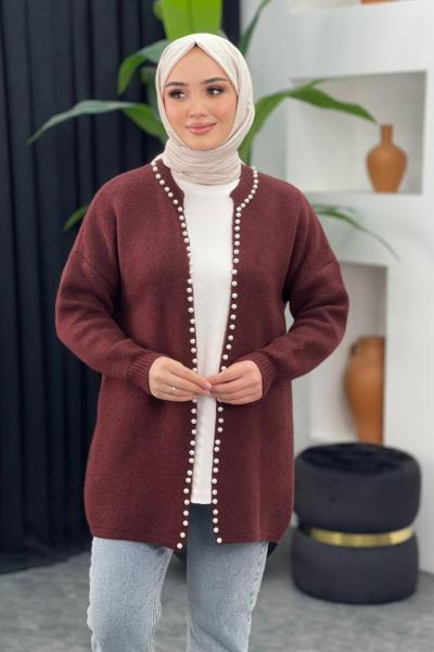 Yumoş İncili Hırka Bordo