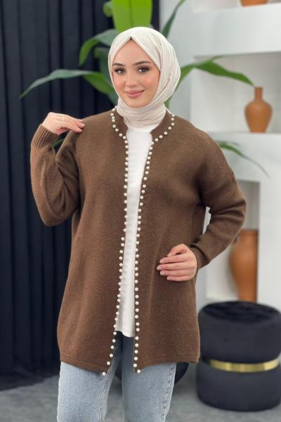 Yumoş İncili Hırka Kahverengi