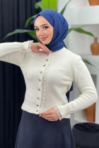 Yumuş Dantelli Hırka Beyaz