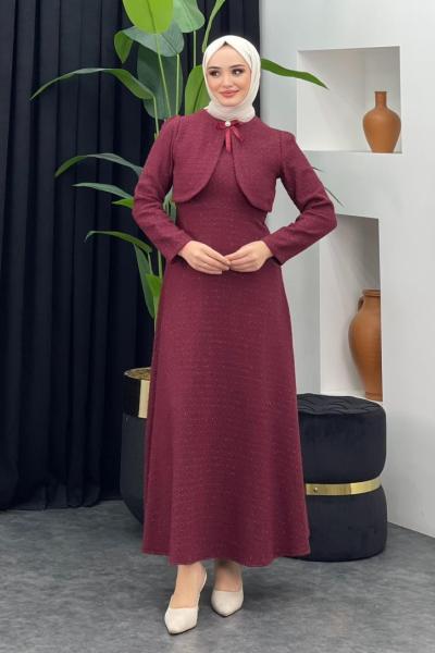 Zaman Tüvit Elbise Bordo