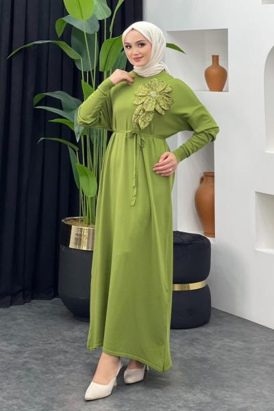 Zambak Merserize Elbise Fıstık Yeşili