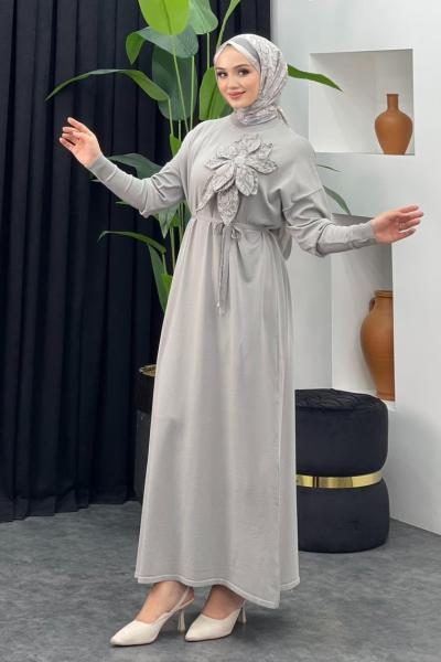 Zambak Merserize Elbise Gri