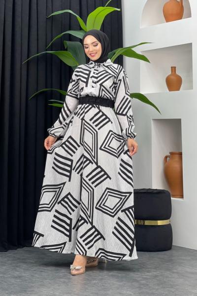 Zebra Desenli Elbise Açık Gri