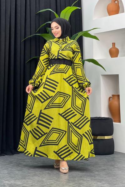 Zebra Desenli Elbise Yağ Yeşili